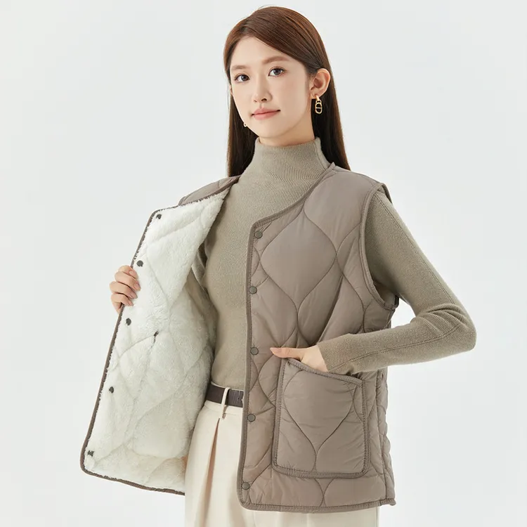 秋冬季中老年夹棉马甲女内穿保暖背心大码妈妈加厚加绒坎肩羊羔绒