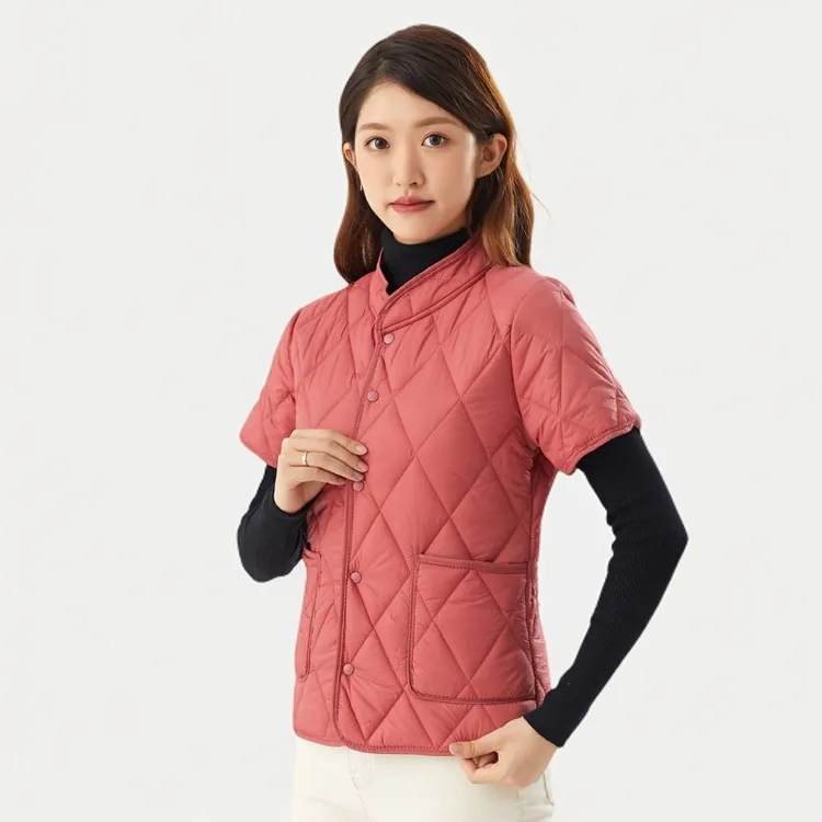 秋冬中式半袖马甲女中老年妈妈装保暖加绒中袖短袖轻薄立领短外套