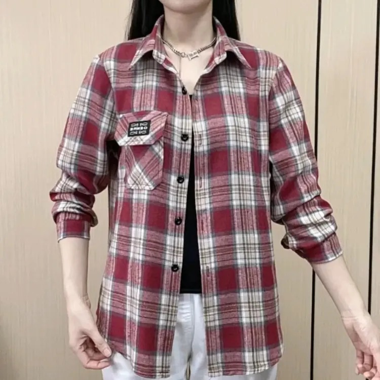 80-180斤春秋格子衬衫女宽松大码休闲显瘦长袖衬衣外套百搭时尚