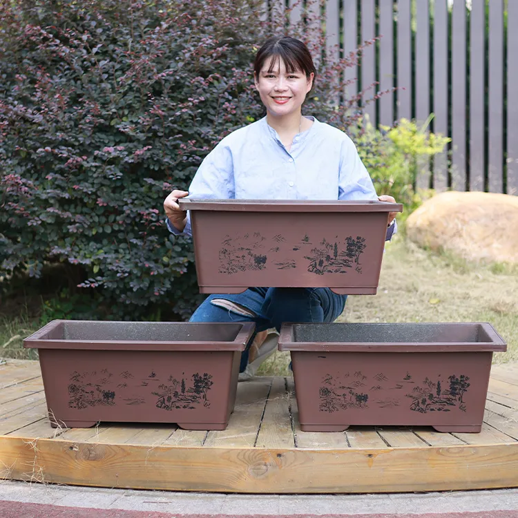 加高款长方形盆景盆塑料特大号加厚马槽盆吸水石户外种荷花养鱼盆