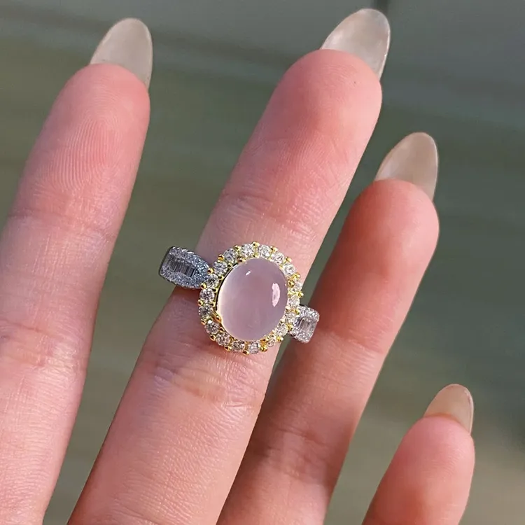 铜合金戒指 2024新款白冰蛋面戒指女时尚气质小众百搭轻奢手饰