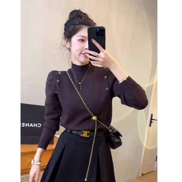 2025秋冬季新款保暖内搭半高领长袖针织衫女洋气百搭新款针织衫女