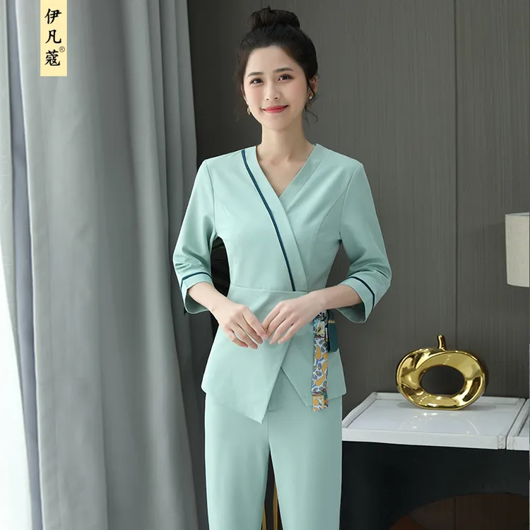 美容师工作服女春秋时尚高端气质按摩足浴养生足疗技师服工衣套装