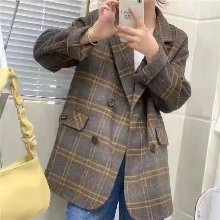 格格双面羊毛大衣女中长款韩版西装毛呢外套