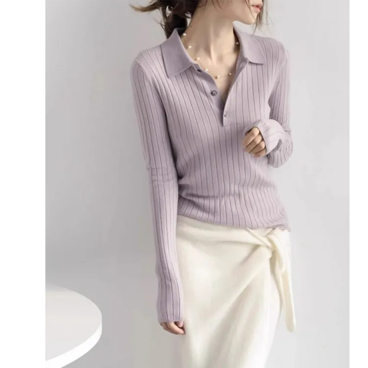 针织衫女装2024秋冬季Polo领优雅气质时尚减龄显瘦内搭打底衫上衣