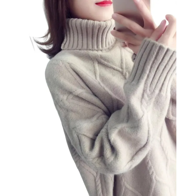 高领毛衣女士秋冬新款宽松慵懒风加厚开叉纯色内搭针织打底衫上衣