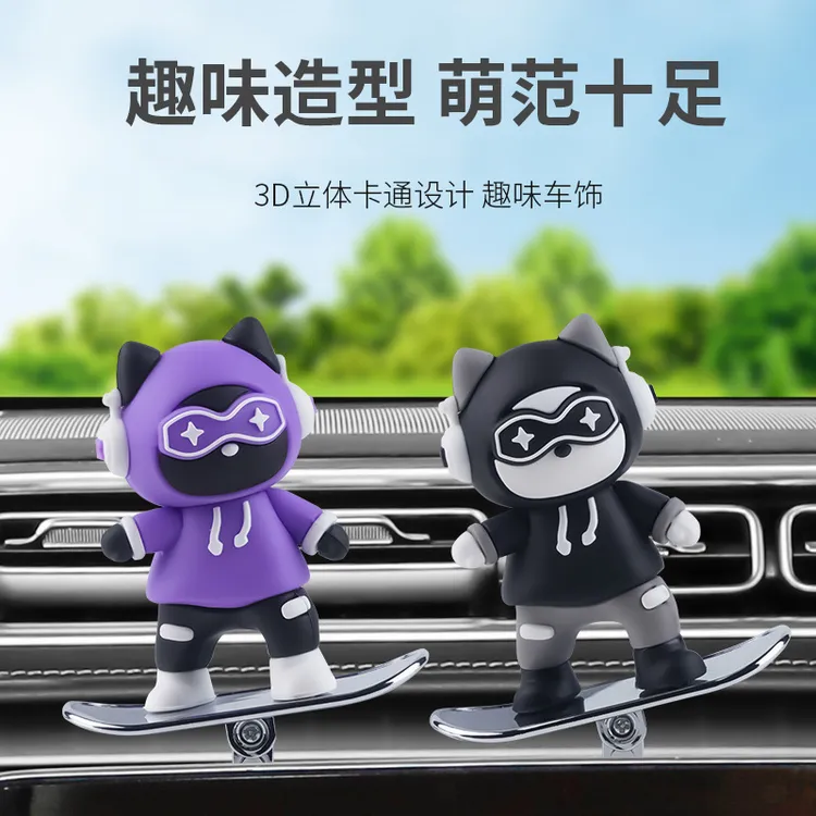 车载显示屏背面卡通滑轮贴公仔汽车滑轮摆件萌萌猫装饰可爱创意