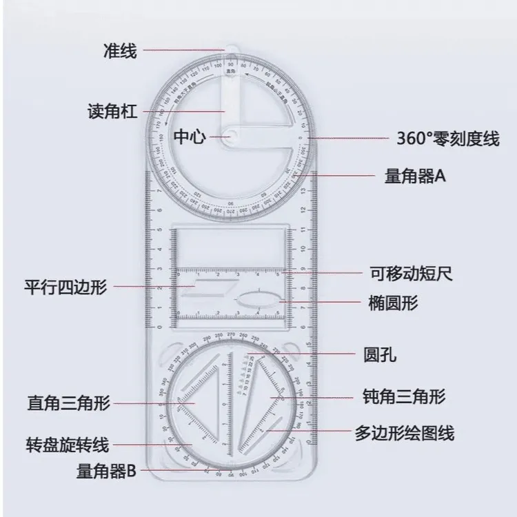 【开学必备！！】小初高多功能尺几何图形初高中学生专用画绘图函数尺