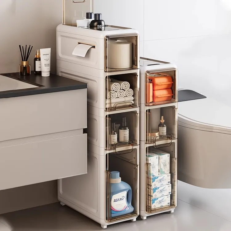 夹缝储物柜卫生间抽屉式防水透明落地马桶缝隙洗手间浴室置物架子