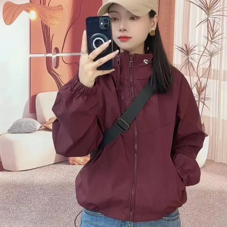 双拉链冲锋衣外套女2025新款连帽时尚设计感宽松百搭韩版夹克上衣