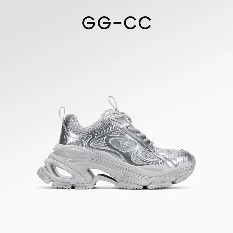 【白鹿同款】GG-CC独立星球2025年秋季厚底银色系带脏脏休闲鞋9833
