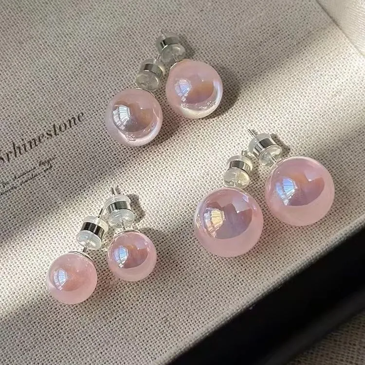 粉色人鱼姬珠珠耳钉2024新款爆款小巧精致耳钉