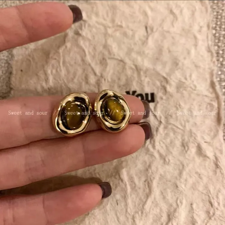 美拉德椭圆耳钉秋冬复古耳环耳饰无耳洞耳夹