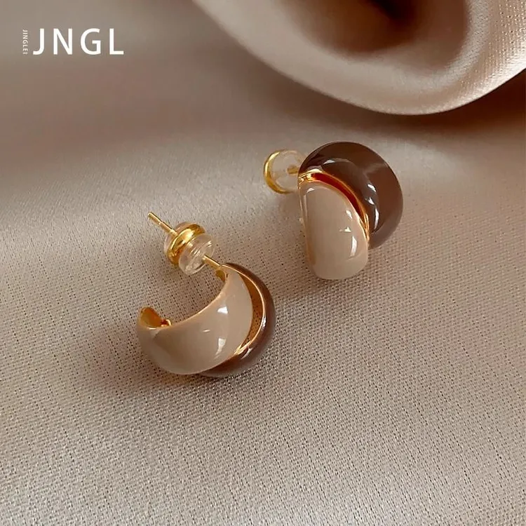 法式复古美拉德撞色滴釉耳环女简约百搭设计感小众独特高级感耳钉