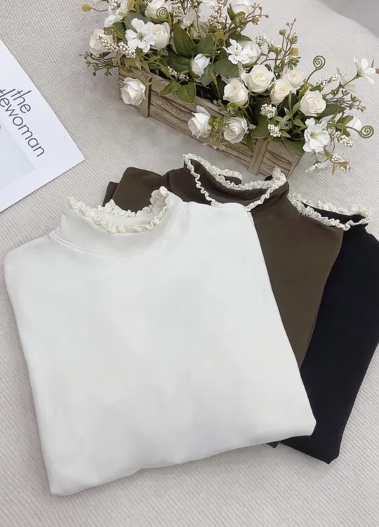 2025新款韩版长袖蕾丝花边保暖高弹打底衫百搭上衣1222