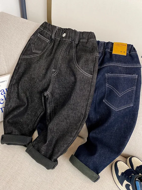 男童牛仔加绒裤冬季休闲加厚