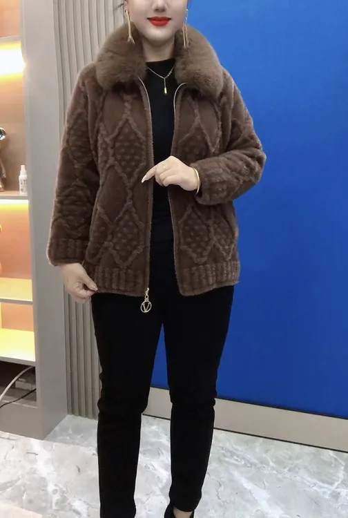 秋冬加绒加厚保暖毛呢外套时尚百搭毛领女士短款外套