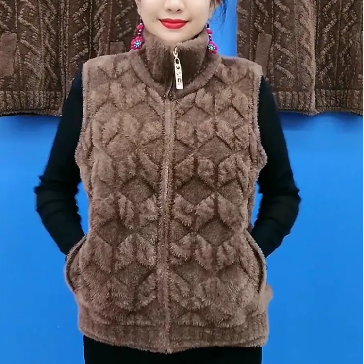 秋冬季时尚新款加厚纯色休闲马夹保暖百搭妈妈装