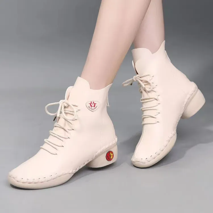 森柏文2022爆款春季新款单鞋洋气妈妈鞋广场舞鞋软底舒适真皮皮靴