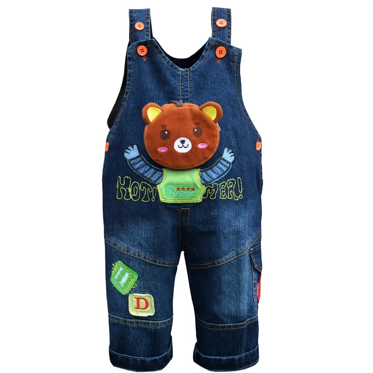 冬季儿童可开档连体裤宝宝外穿卡通绣花男女童男宝加宽背带裤