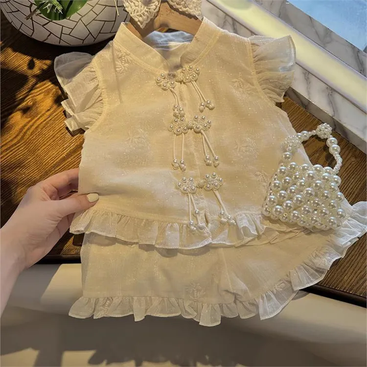 中国风套装夏装2024年新款儿童洋气洋气两件套短裤背心女宝宝