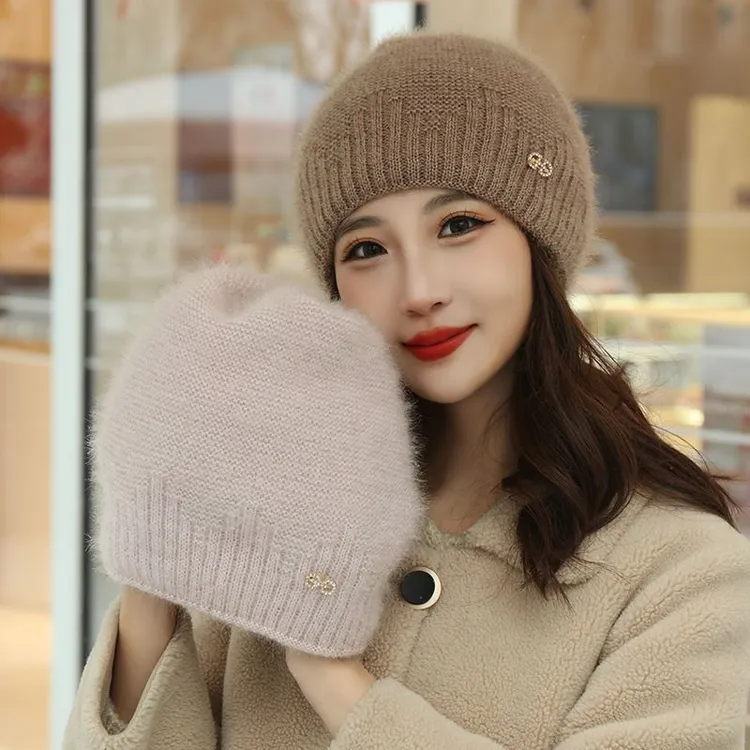 爆款冬季松鼠绒保暖堆堆帽女士时尚百搭双层加厚针织帽子