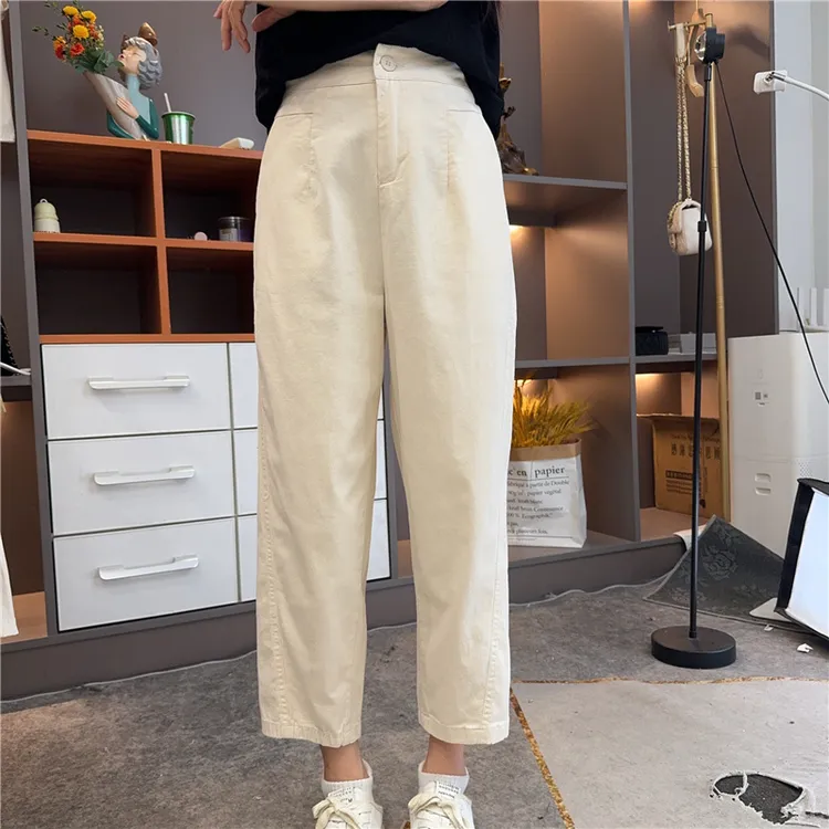 镰刀裤女春秋季大码半松紧高腰宽松牛仔裤休闲显瘦哈伦裤九分裤
