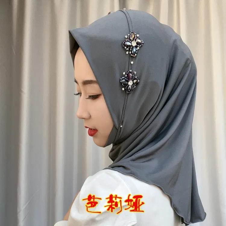 回族纱巾冬款新款头巾芭莉娅月梅小帽檐头套时尚高档纱巾简单款