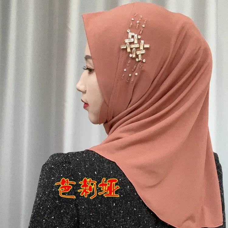 精品水晶麻套头秋冬简单休闲款芭莉娅节节高小帽檐头套回族纱巾