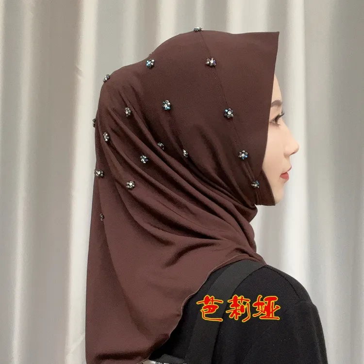 休闲纱巾秋冬新款回族头巾芭莉娅满天星重工小帽檐头套爆款盖头