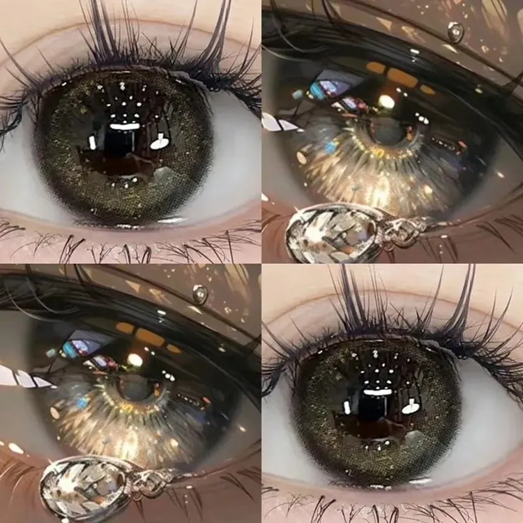 OVOLOOK【日抛10片装】黑茶水晶三明治黑色美瞳素颜小直径隐形眼镜