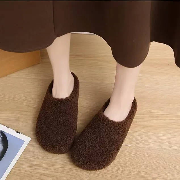 加绒外穿复古保暖毛毛拖鞋
