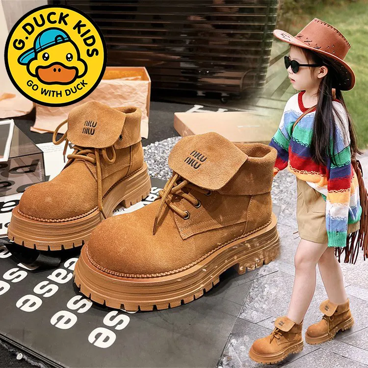G.DUCKKIDS小黄鸭女童马丁靴2025新款秋冬儿童短靴大黄靴厚底翻领