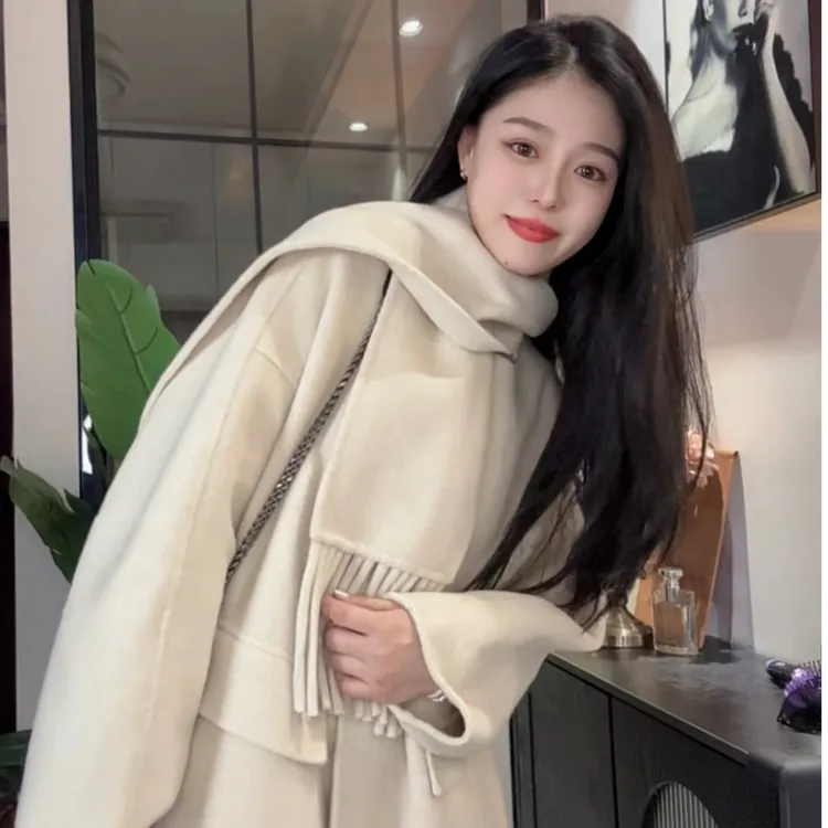 【高定轻奢】新款毛呢外套气质长款百搭宽松女装大衣双面羊绒休闲