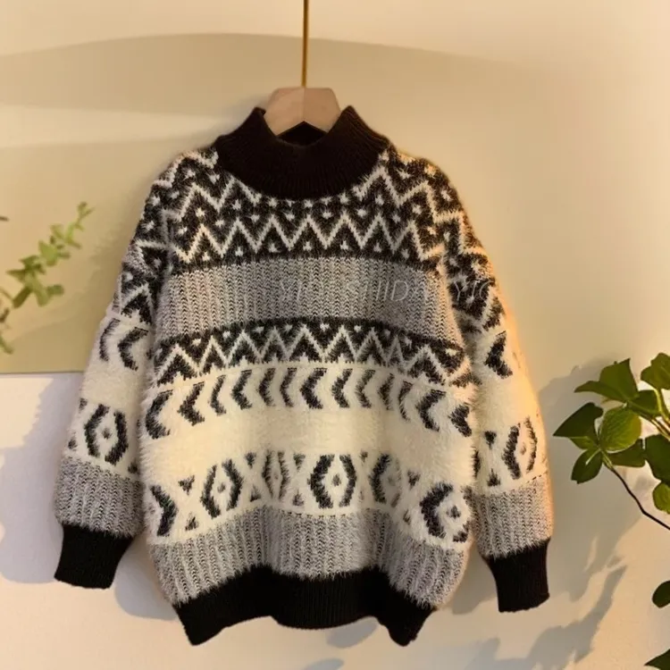 长袖针织毛衣秋冬大童小孩加厚韩版套头冬季宽松提花小孩儿童毛衣