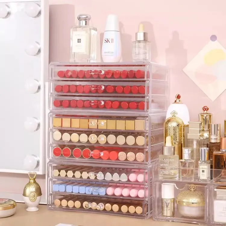 口红收纳盒大容量多层抽屉式亚克力透明防尘唇釉化妆品收纳置物架