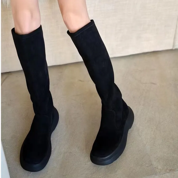 SHEENSEA诗姗姗2025秋冬新长靴厚底圆头弹力显瘦高筒袜靴女2829-2