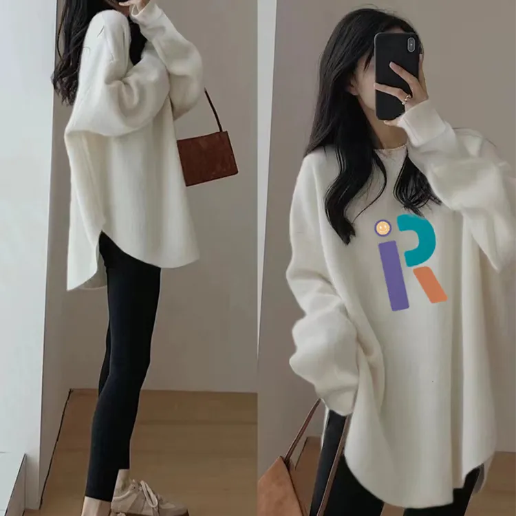 德绒长袖T恤女2023秋冬季新款中长款遮屁股圆领宽松打底衫上衣服