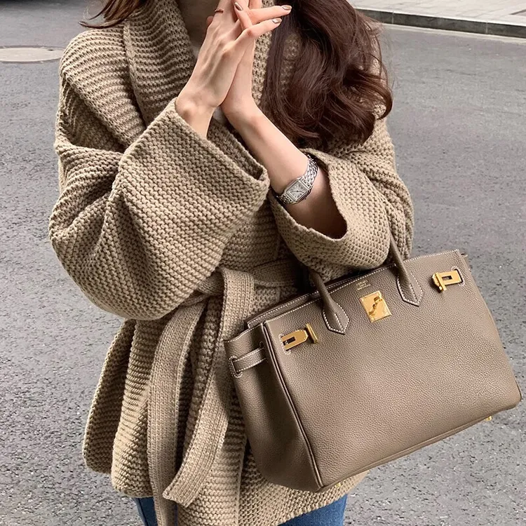 冬季新款慵懒针织毛衣洋气百搭气质显瘦保暖系带毛衣开衫女