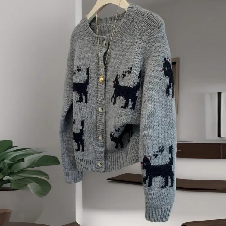 灰色针织开衫毛衣外套女2025新款春秋季韩系高级感气质穿搭上衣