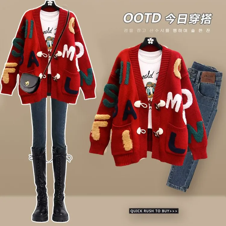 秋季时尚毛衣2025新款大码遮肉显瘦韩版ol针织毛衣开衫外套上衣