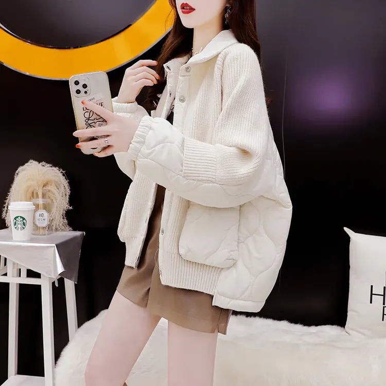 春秋设计感短款拼接秋冬毛衣开衫女新款韩系慵懒风上衣针织外套上