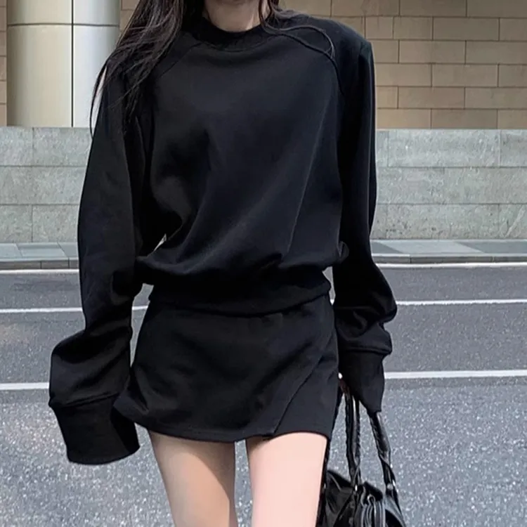 高级感时尚休闲运动套装女春秋季新款辣妹圆领长袖卫衣短裙两件套