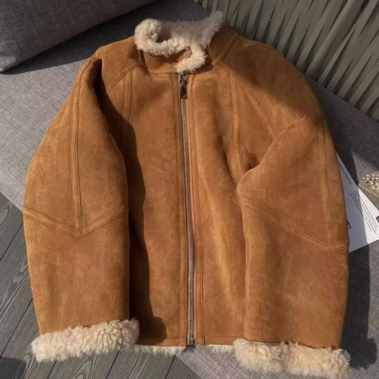 港风复古羊羔绒外套女2024新款女秋冬季超好看短款一体绒别致外套