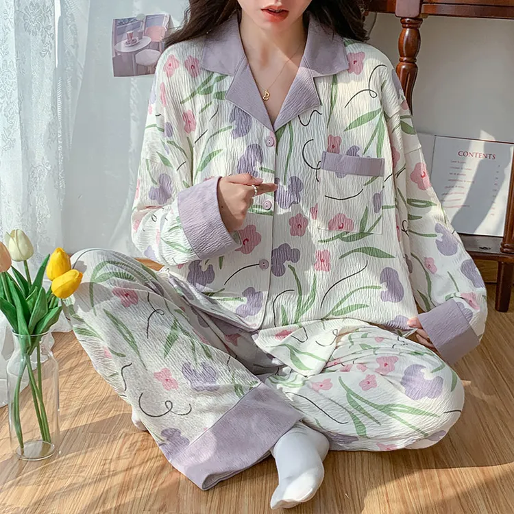 秋季产后孕妇睡衣春秋纯棉月子服产妇哺乳套装怀孕期专用家居服女