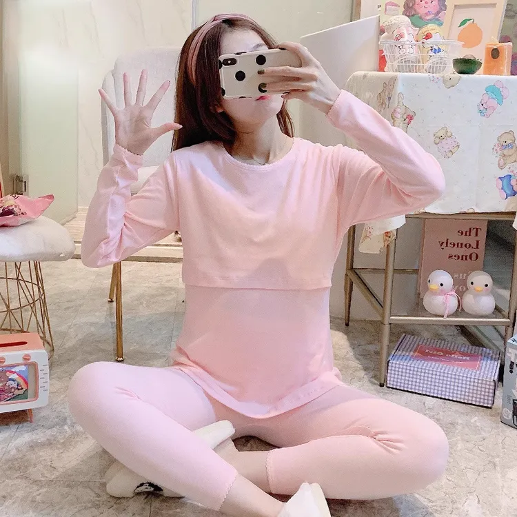 【亏本清仓】孕妇秋衣秋裤套装纯棉产后哺乳睡衣秋冬保暖月子服套装