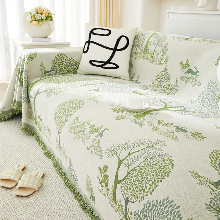 北欧雪尼尔沙发盖布四季通用防猫抓沙发巾沙发套罩沙发毯许愿树