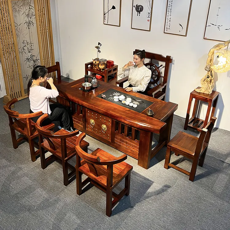 老船木茶桌椅组合家用中式禅意功夫喝茶几实木中式一体办公室茶台