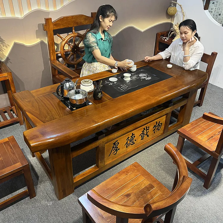 老船木茶桌椅组合中式原木办公室禅意茶几套装全实木家用高端茶台