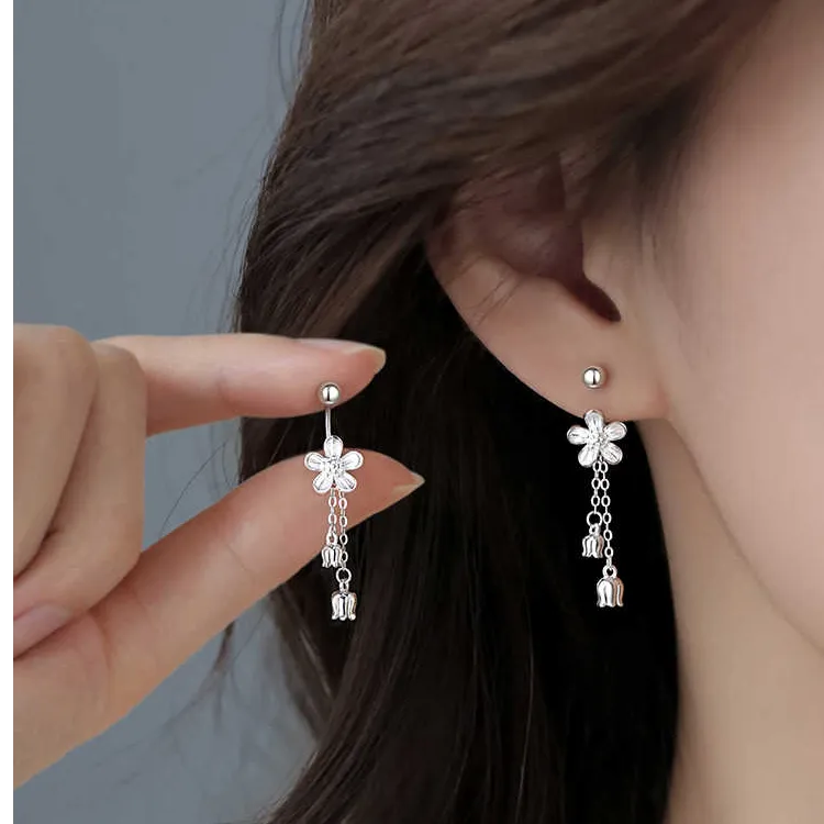足银耳饰 999纯银花朵流苏耳环小众耳钉新款2024爆款女高级感耳饰